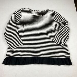 Vineyard Vines Womens Peplum Top Striped 3/4 Sleeve Textured Boxy Fit Top L FLAW